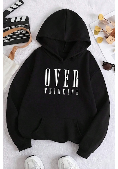 Uyguntarz Over Thinking Baskılı Unisex Oversize Sweatshirt siyah