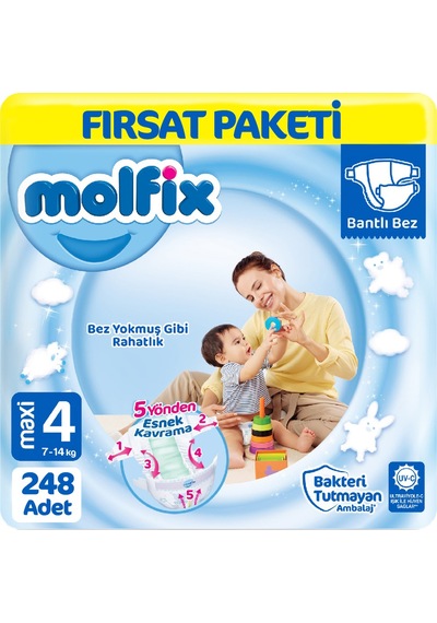 Molfix 4 Beden Bebek Bezi Fırsat Paketi 62x4 248 Adet 4 Numara