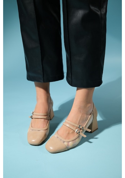 Luvishoes Scots Bej Kadın Kalın Topuklu Ayakkabı Bej