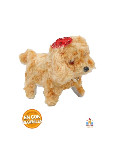 Sevimli Şapkalı Havlayan Yürüyen Pilli Peluş Oyuncak Köpek Gözleri Işıklı Peluş Hareket Eden Köpek Kahverengi