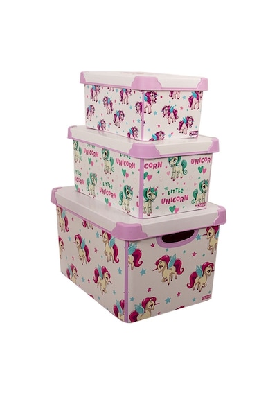 Style Box Unicorn Desenli 3 Parça Dekoratif Saklama Kutusu Seti Çok Renkli