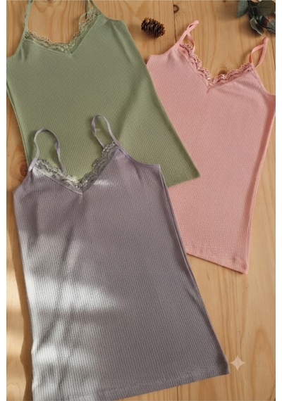 Demirsa Boutique Dantelli İp Askılı Fitilli Ribana Kadın Atlet 3'lü Set Pembe, Mavi Ve Yeşil Renk Pembe-mavi-yeşil Demirsa Boutique Dantelli İp Askılı Fitilli Ribana Kadın Atlet 3'lü Set Pembe, Mavi Ve Yeşil Renk Pembe-mavi-yeşil