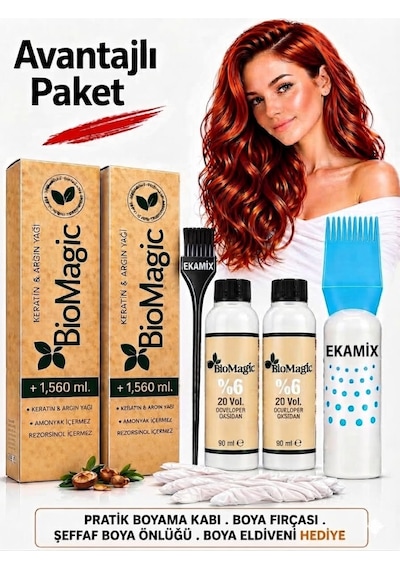 Biomagic Organik Amonyaksız Saç Boyası Koyu Küllü Kumral-6.72+oksidan 2 Adet +ekamix Fırça