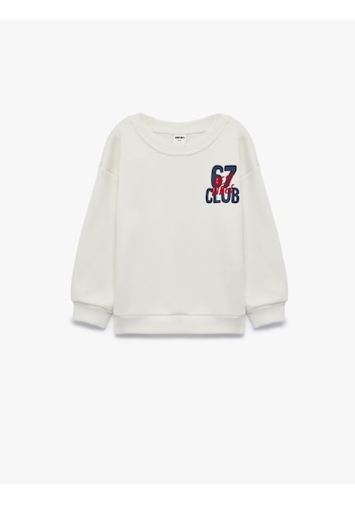Koton Baskı Detaylı Bisiklet Yaka Uzun Kollu Şardonlu Sweatshirt Ekru 7wmb10123tk