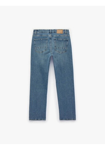 Koton Pamuklu Normal Bel Straight Mark İndigo Erkek Jean Pantolon 7wam40038nd