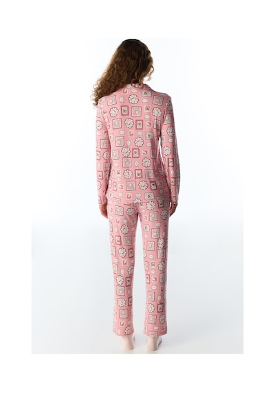 Penti Pembe Postcard Fitilli Uzun Kollu Gömlek Pantolon Pijama Takımı Pk32