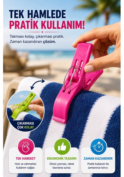 2'li Set Xl Boy Şezlong Mandalı Çift Telli Plaj Havlusu Halı Battaniye Çamaşır Mandalı Karışık Renk Renkli