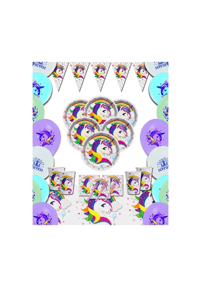 Unicorn 16'lı Doğum Günü Parti Malzeme Seti Süsleri Tüm Yaşlar