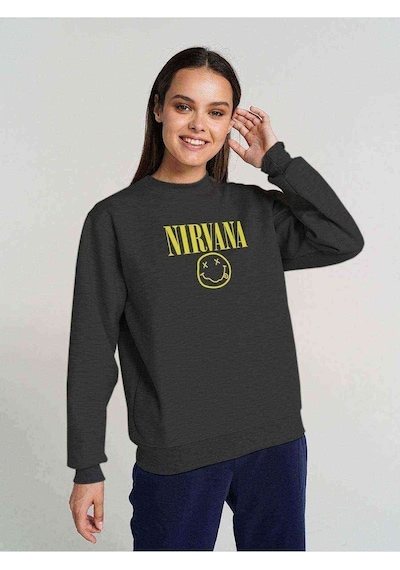 Nirvana Baskılı Füme Antrasit Kadın Sweatshirt (528299703)