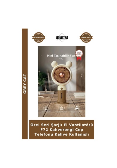 Özel Seri Şarjlı El Vantilatörü F72 Kahverengi Cep Telefonu Kahve Kullanışlı