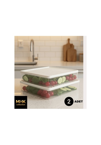 2 Li Büyük Boy Kapaklı Saklama Kabı Seti 2,8 Lt Beyaz