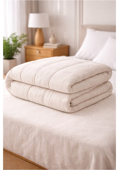Bellona Tek Kişilik Natural Linen Keten Çantalı Yorgan 155x215 Cm Jüt Bej