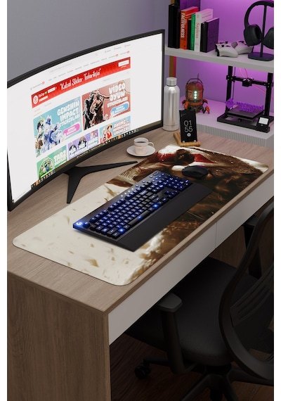 God Of War Kaymaz Dikişli Kauçuk Oyuncu Mousepad V2 - 90x40 Xxl Gaming Mouse Pad Fare Altlığı