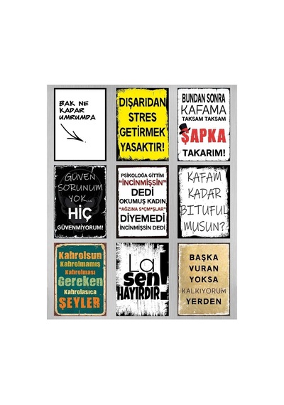 Duvar Yazıları Retro Ahşap Poster Tablo 9 Parça Karisik - 325144644