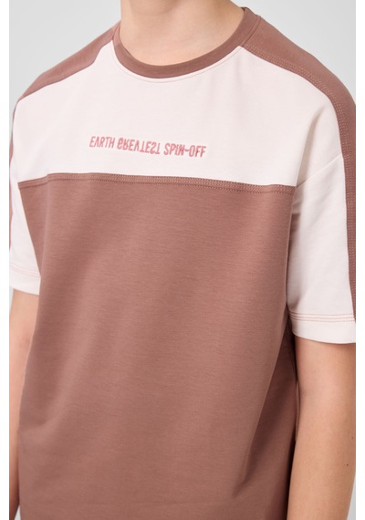Tommylife Tarçın Pamuklu Yumuşak Dokulu Oversize Fit Baskılı Erkek Çocuk T-shirt - 11290 Tarçın