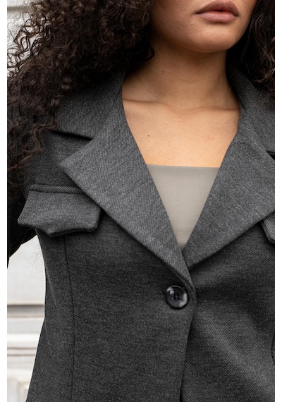 Kadın Kalın Esnek Kumaş Yakalı Cep Kapaklı Uzun Kol Kısa Blazer Ceket-antrasit Antrasit Kadın Kalın Esnek Kumaş Yakalı Cep Kapaklı Uzun Kol Kısa Blazer Ceket-antrasit Antrasit