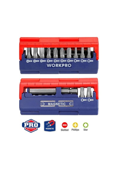 Workpro Wp221062 13 Parça Manyetik Cr-v Vidalama Bits Uç Seti Fr Wp221062