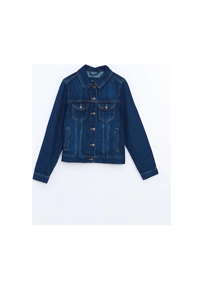 LC Waikiki Lcw Vision İndigo Gömlek Yaka Kadın Jean Ceket Dark Rodeo