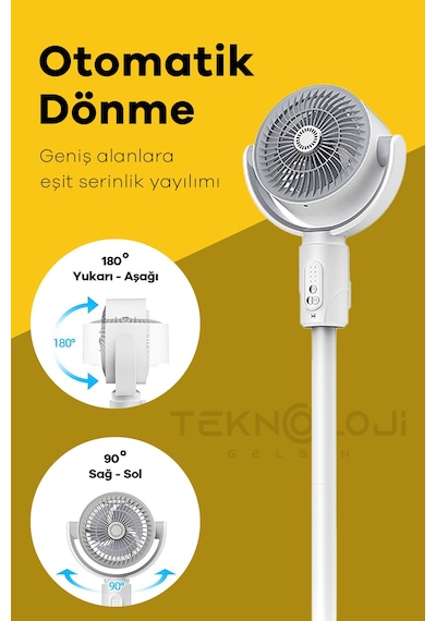 F1 Fan Masaüstü Ve Ayaklı Kullanım Şarjlı Döner Başlı Zaman Ayarlı Kumandalı 5 Kademeli Vantilatör