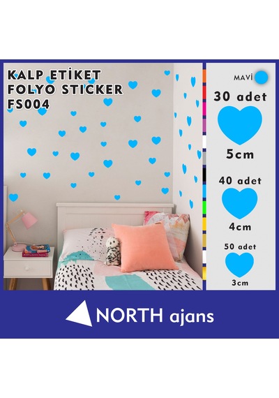 Kalp Folyo Duvar Sticklerı Mavi