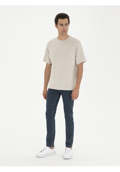 Taş Slim Fit Bisiklet Yaka T-shirt Gri