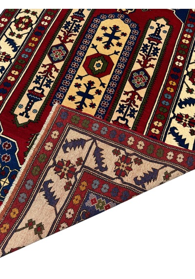 El Dokuması Kafkas Halısı 135x210 Kök Boyası %100 Yün Halı Lacivert