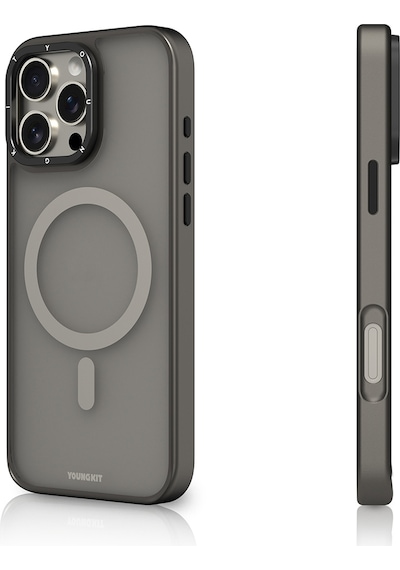 Apple Uyumlu iPhone 16 Pro Kılıf Magsafe Cam Arka Yüzey Tpu Youngkit Gemstone Serisi Kapak Gri