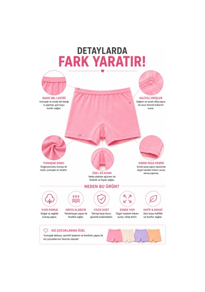 Westicgiyim Kız Çocuk Pamuklu Boxer 4 Lü Paket Esnek Rahat Şort Külot 3-4 Yaş 13-14 Yaş Çok Renkli