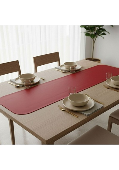 1 Adet Deri Runner Oval Kenarlı-40x140 Cm Kırmızı