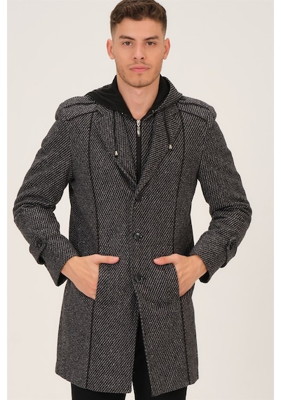 Plt8334 Dewberry Erkek Palto-Desenli Gri-Desenli Gri