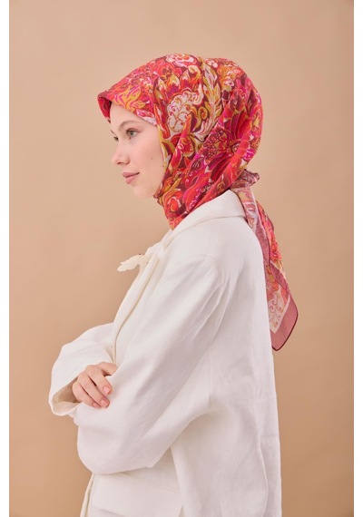 Silk Home Olinda İpek Eşarp 47002-43 Mürdüm, Yağ Yeşili, Gri, Gümüş