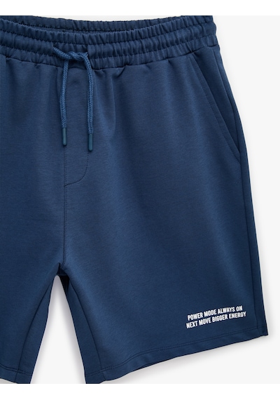 Koton Pamuklu Cepli Straight Fit Beli Bağcıklı Baskılı Spor Şort Lacivert 6sam40142nk