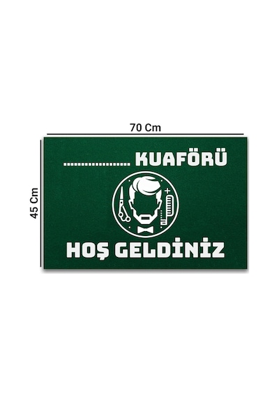 Valerine Life İsme, Kişiye Veya Firmaya Özel Erkek Kuaförü Yeşil Renk Berber Hoş Geldiniz Kapı Önü Paspası 45x70cm
