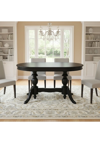 Montclair Çift Baba Ayaklı Masif Ahşap Oval Yemek Masası 90x140 Siyah