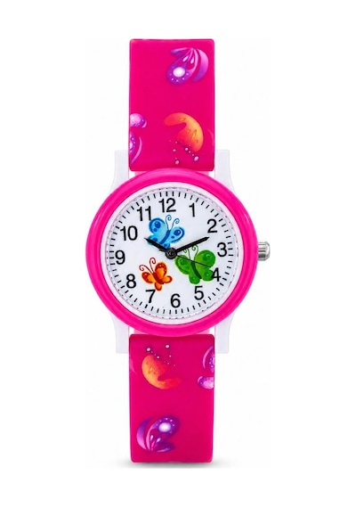 Kelebek Desenli Pembe Kız Çocuk Kol Saati Analog Saat St-304418 Beyaz