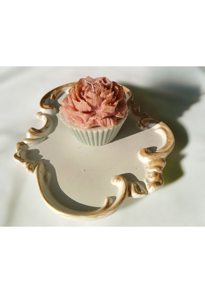Dekoratif Tabaklı Cupcake Soya Mum Pembe