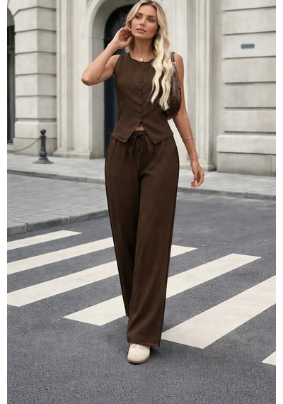 Unika Boutique Yelek Pantolon Takım kahverengi