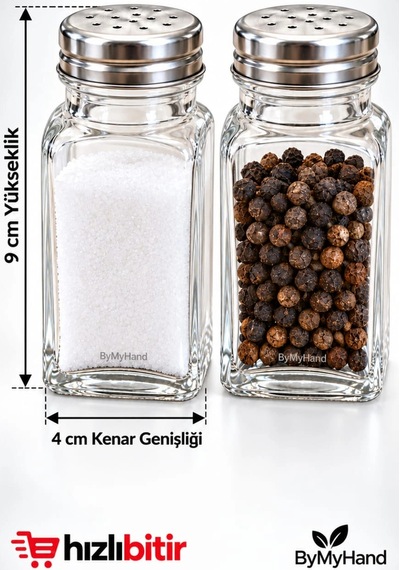 Bymyhand Çelik Kapaklı Cam Ev Lokanta Ve Restoran İçin Tuzluk Ve Karabiberlik 2'li Set Metalik Gri