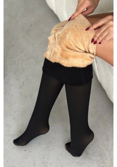 Brg Clothing Kadın Termal İçi Yünlü İthal Tayt Çorap - 500 Siyah