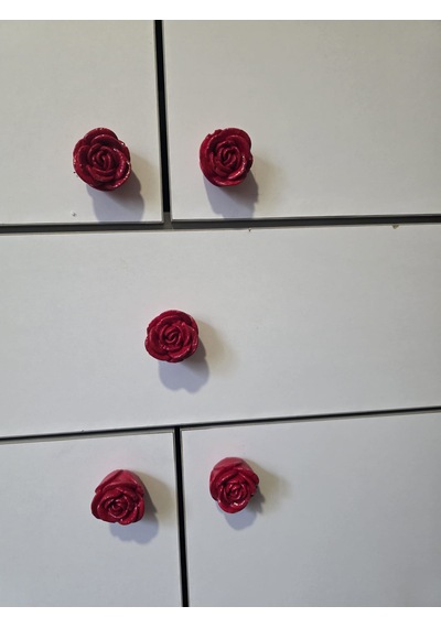 Dafniart 6 Lı Kırmızı Gül Şeklinde Çekmece Dolap Kulp 4-5 Cm