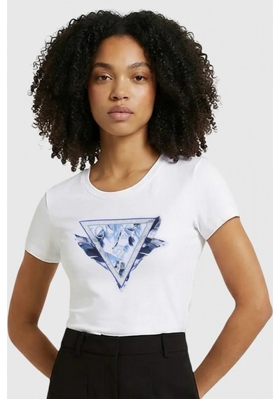 Guess Kısa Kollu Bisiklet Yaka Tüylü Üçgen Kadın Beyaz T-shirt W6gı11k3026-g011 Beyaz
