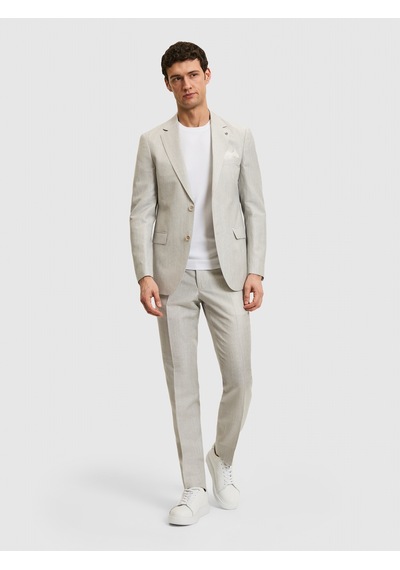 Cacharel Açık Gri Slim Fit Yün Keten Karışımlı Mikro Desen Mono Yaka Takım Elbise