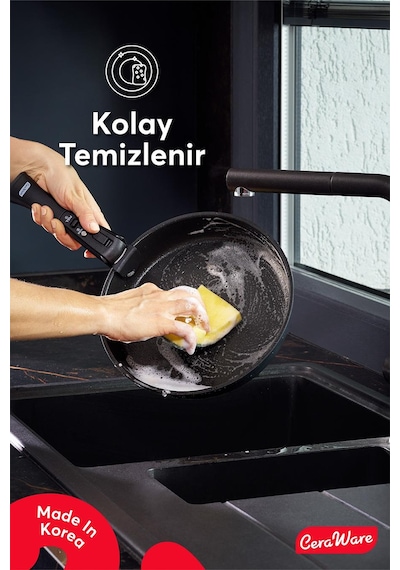 Ceraware Hona Made in Korea Seramik Tencere Tava Seti 14 Parça Sapı Çıkabilen İç İçe Geçen Mutfak Seti Siyah