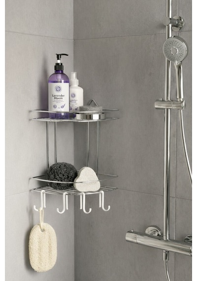 Sas Haus Banyo Köşe Rafı Askılı Duş Organizeri Ve Şampuanlık 2 Katlı Krom Ek-02 Krom