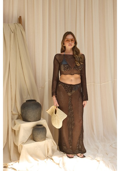 Mai Collection Forio Kahve Triko Crop Etek Takım
