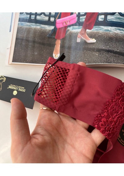 Orijinal Lazer Kesim Üstün Kalite Spandex Invisible Dikişsiz Dant Bordo