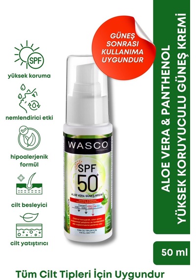 Aloe Vera Özlü Yüksek Koruyuculu 50 Spf+ Yatıştırıcı, Nemlendirici Güneş Kremi Aloe Veralı 50ml