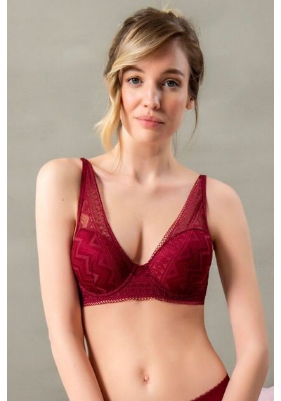 Magic Form 3748 Zigzag Desenli Dantelli Destekli Sütyen-bordo Bordo