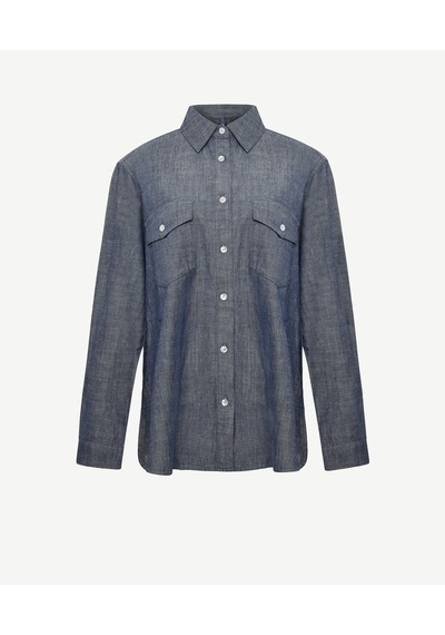 Yargıcı Yırtmaç Detaylı Uzun Kollu Denim Gömlek 25ykgm6038x 515 Mavi