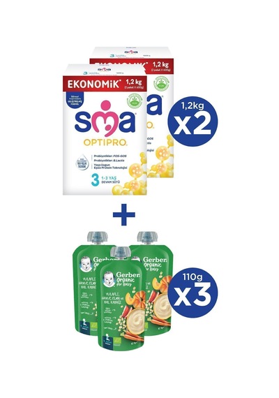 Sma Optıpro 3 1-3 Yaş Devam Sütü 2x1200g + Gerber Organıc Yulaflı, Hav., Elm., Balkab. Püresi 3x110g